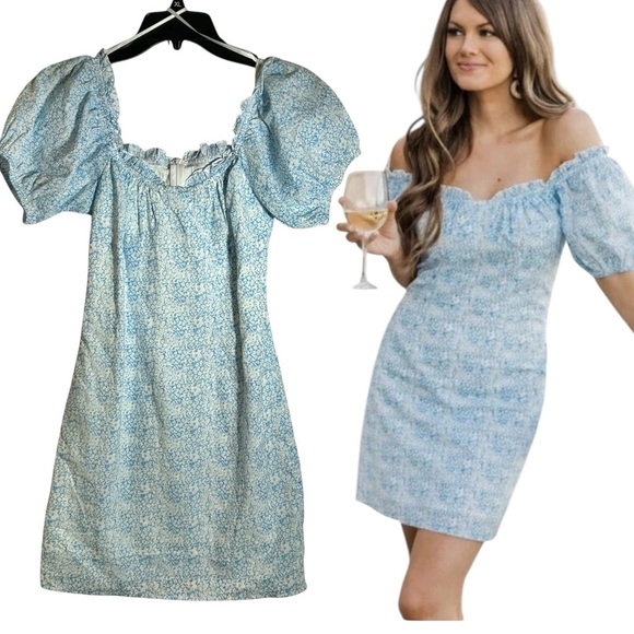 Pink Lily x Caitlin Covington Palm Beach Mini Dress Cottage Floral Blue Size XS - Picture 1 of 14